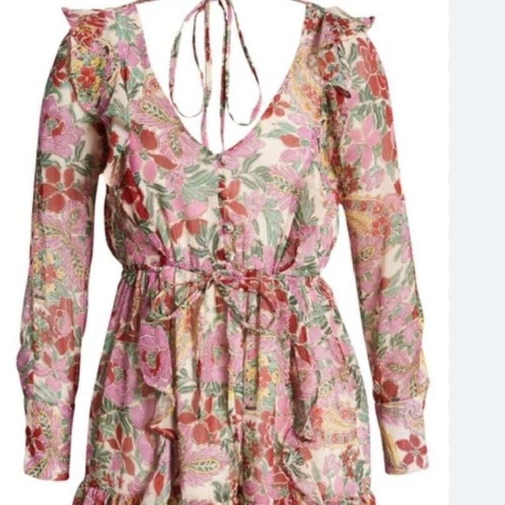 Top Shop Floral Bishop Sleeve Minidress SZ 6